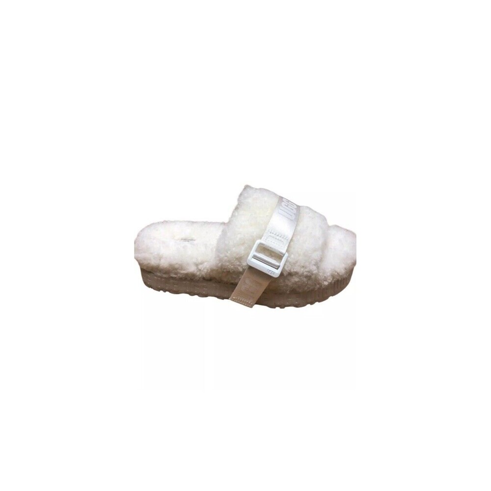 UGG White Fluff Slide Sandal with Buckle